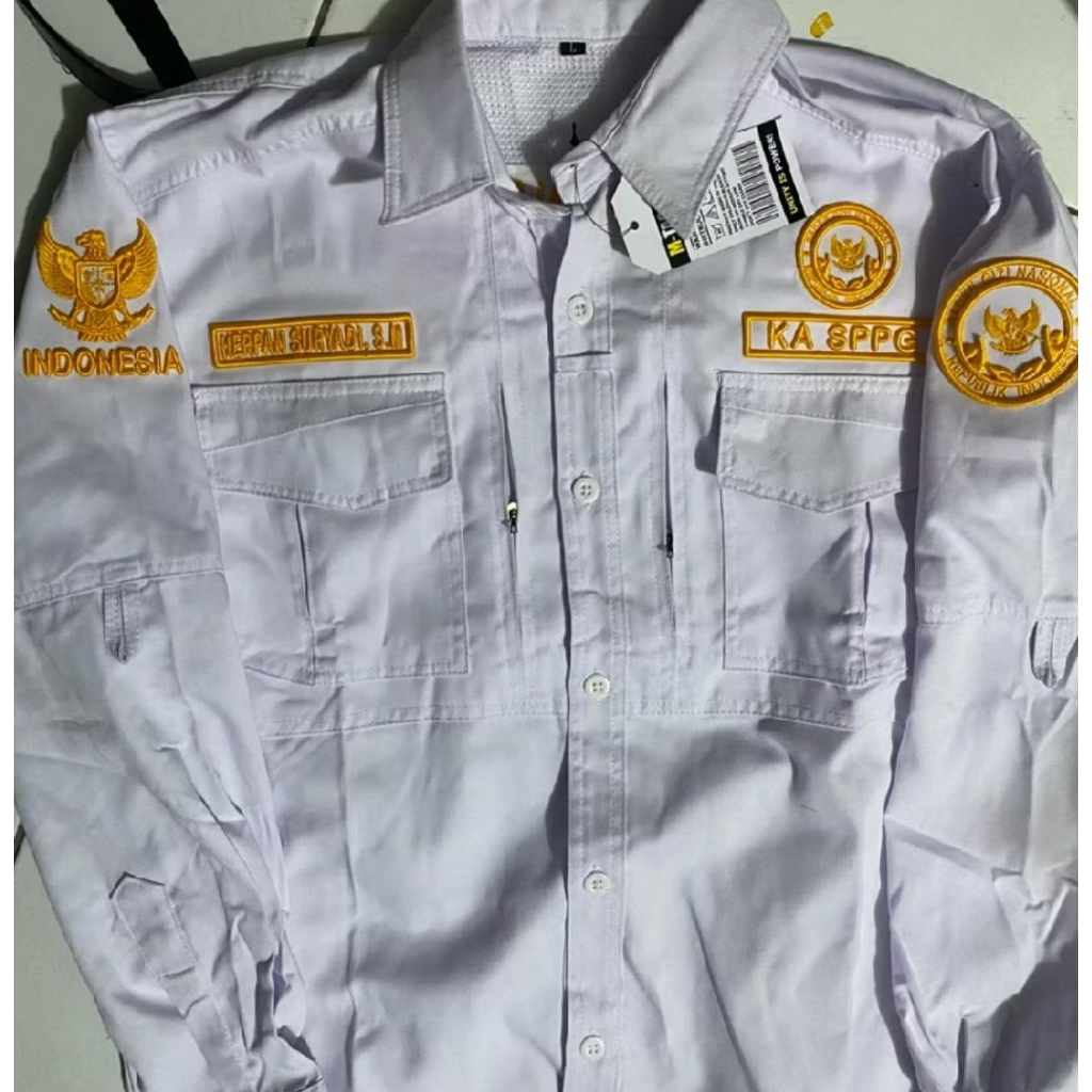 KEMEJA SPPG BGN TERBARU FULL BORDIR TIMBUL 3D LENGAN PANJANG KEMEJA BGN BORDIR TIMBUL 3D KEMEJA SPPG