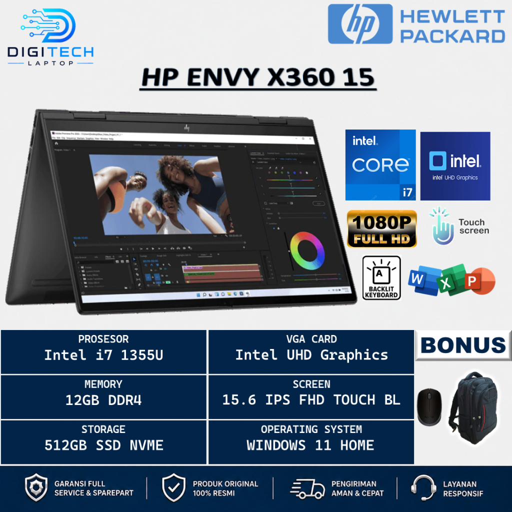 Laptop Flip 2in1 HP Envy X360 15 Intel Core i7 1355U 16GB 1TB 14 Inch FHD IPS Touch Win 11 Home