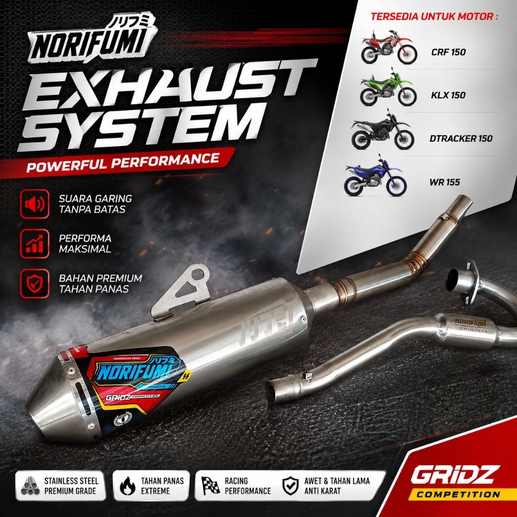 Knalpot Norifumi Gridz Kompetisi Klx 150 Crf 150 Dtracker 150 Wr 155 Full System