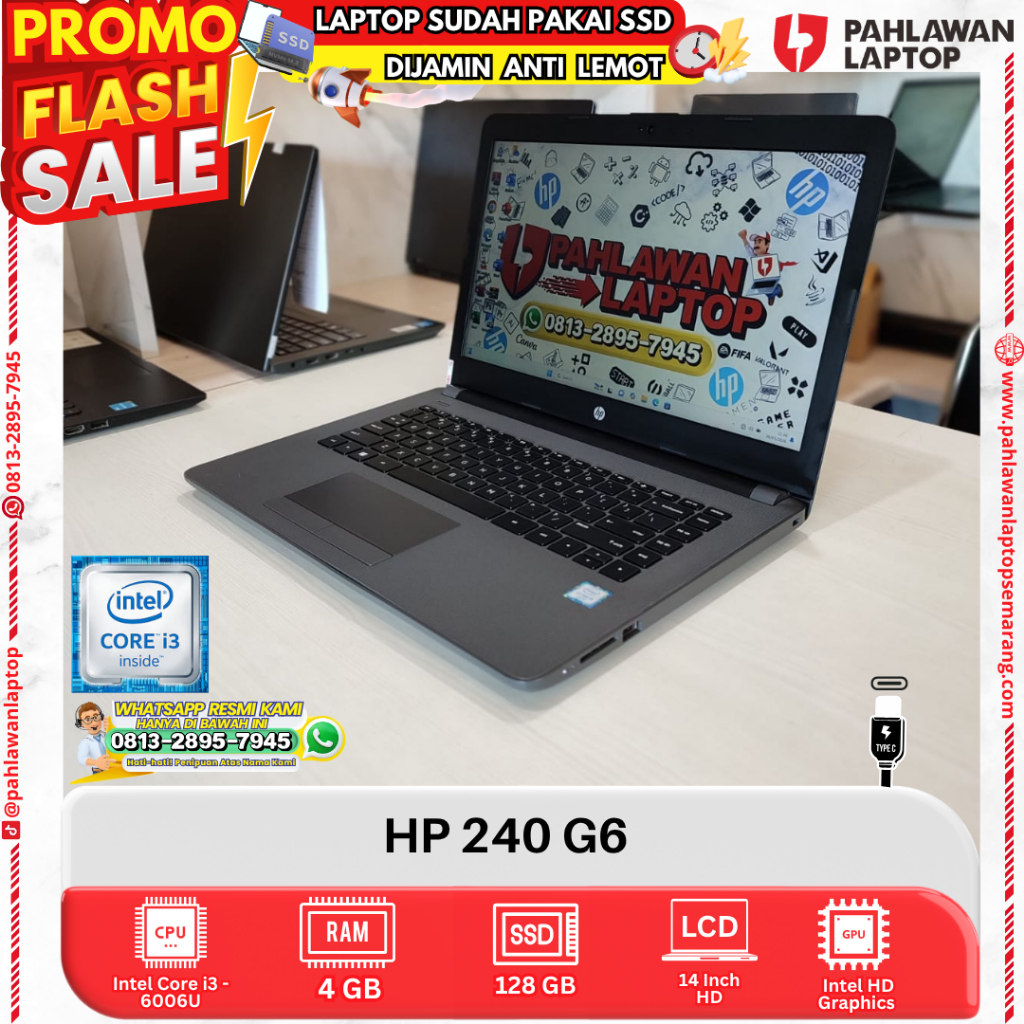 LAPTOP HP 240 G6 Core i3 GEN 6 RAM 4GB SSD 128GB HDD 500GB