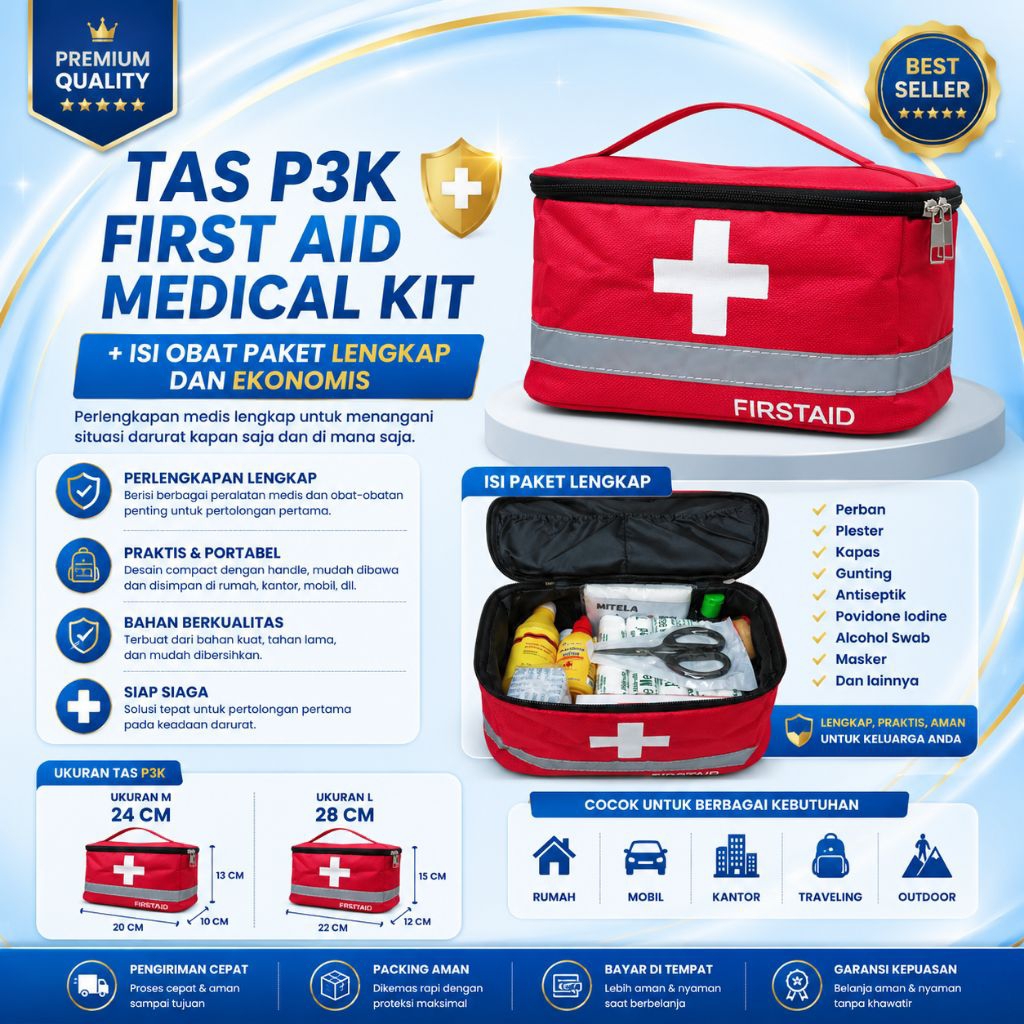 Tas P3K First aid Medical Kit + Isi Obat Type Paket hemat lengkap Dan paket Hemat Ekonomis