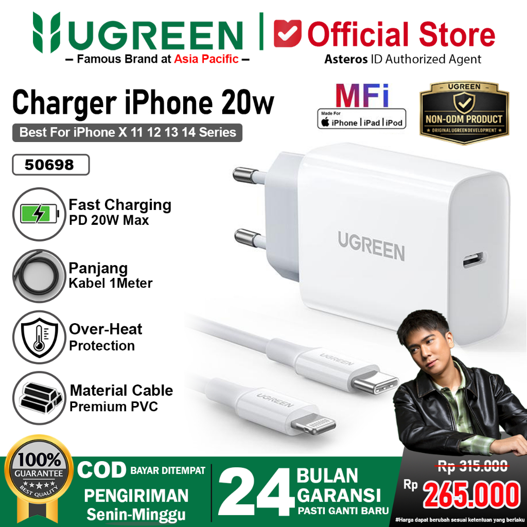 UGREEN Charger iPhone MFi PD Type C to Lightning Original Fast Charging 20W 50698