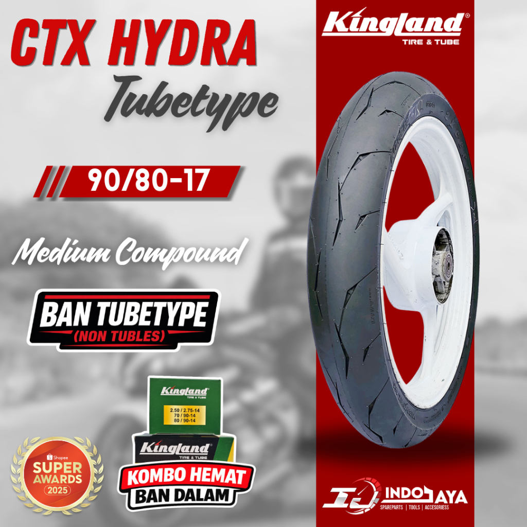 [FREE PENTIL] BAN TUBETYPE KINGLAND AXCERO CTX HYDRA ( 90/80-17 ) BAN LUAR DEPAN BELAKANG NON TUBLES