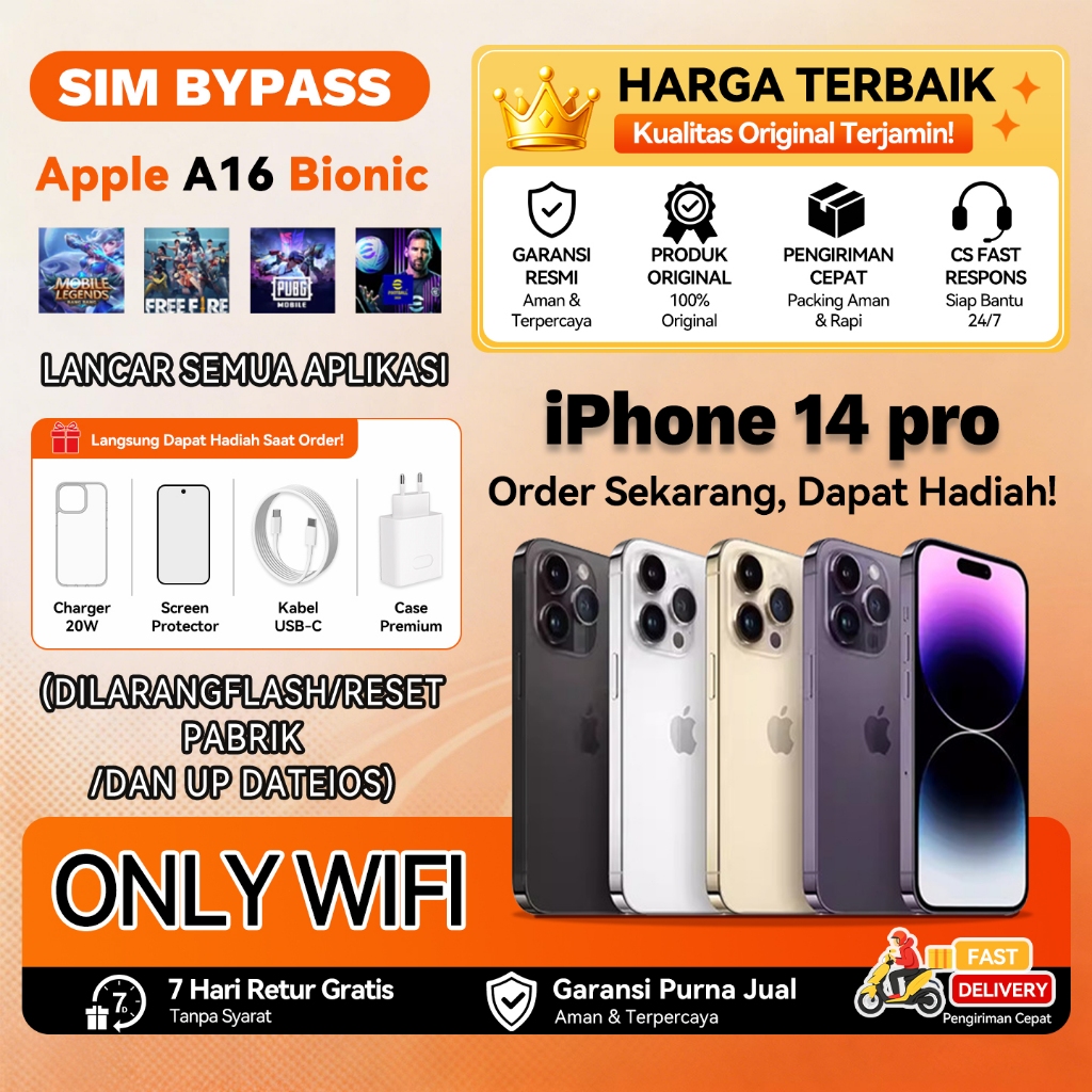 iPhone 14 Pro Second WiFi Only /Game/Live SIM BYPASS 128GB/256GB/ Original Bekas Variasi Khusus Mulu