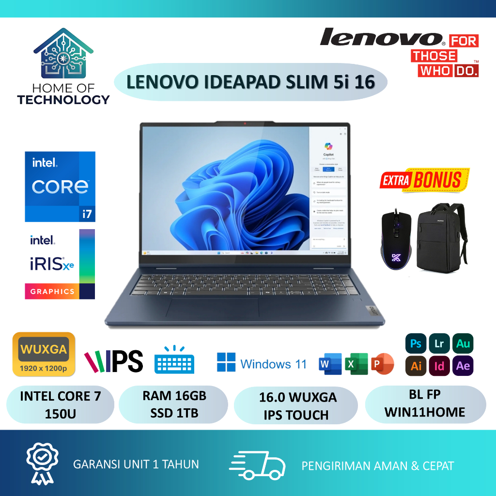 Laptop Touchscreen Lenovo Ideapad Slim 5i 16 Core 7 150U 16GB 1TB SSD Windows 11 Home