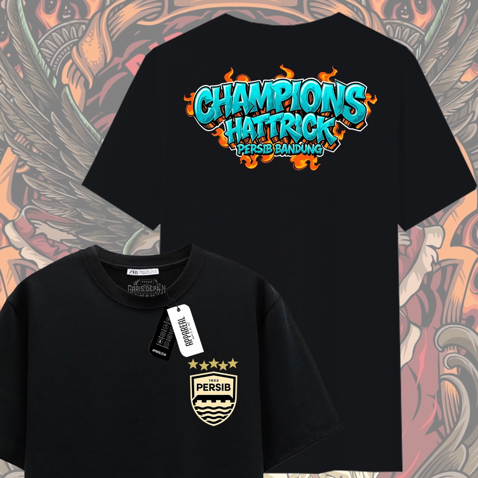 KAOS PERSIB JUARA HATTRIK CHAMPION 2025-206 DISTRO PRIA WANITA PREMIUM ORI LENGAN PENDEK