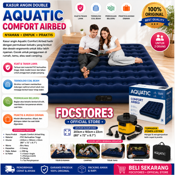AQUATIC Kasur Angin King 203cm x 183cm Air Bed King - kasur angin king 203cm matras angin jumbo king