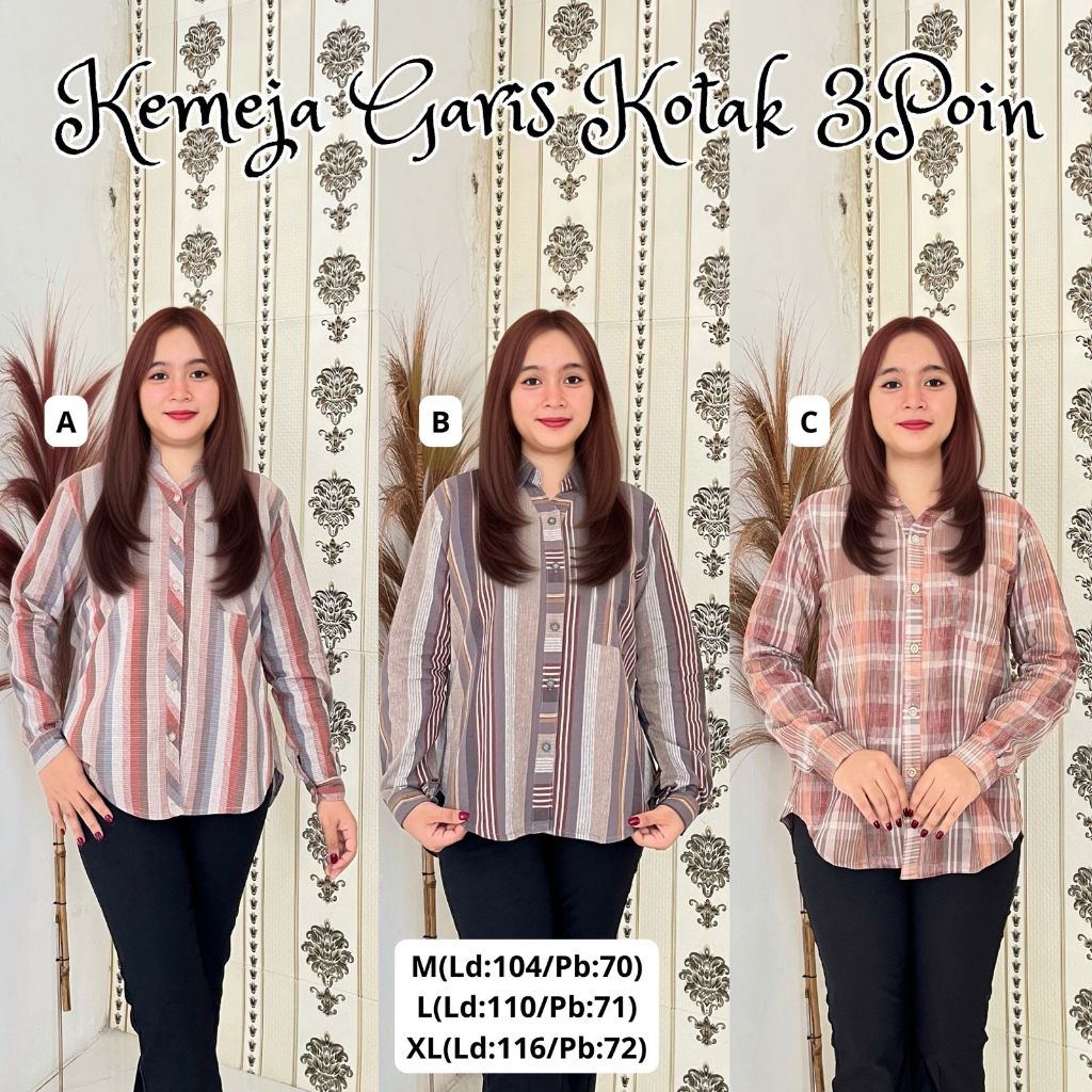 KEMEJA CEWEK MOTIF KOTAK 3 POINT ORIGINAL