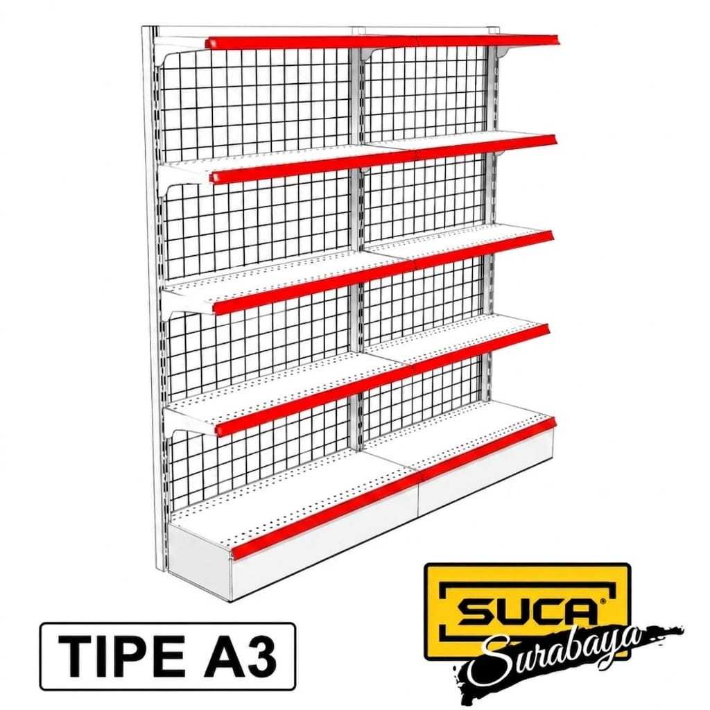 Rak Gondola / Rak Minimarket Wall Tipe A3 T.180cm dan Tipe A18 T.195cm 1 Unit Start 1 unit Connect