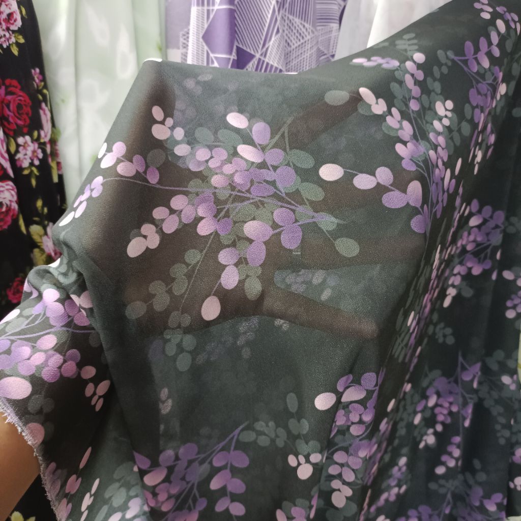 kain siffon motif bunga sakura - kain sifon lembut sejuk elegant - kain siffon meteran - kain baby d