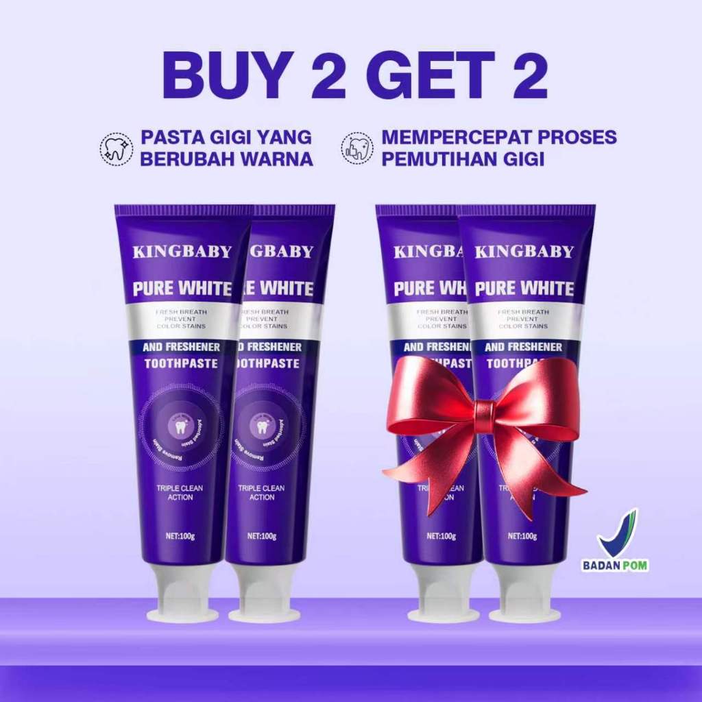 (BUY 2 GET 2) KINGBABY Whitening Toothpaste Purple | Pasta Gigi Ungu untuk Gigi Kuning | Bantu Bersi