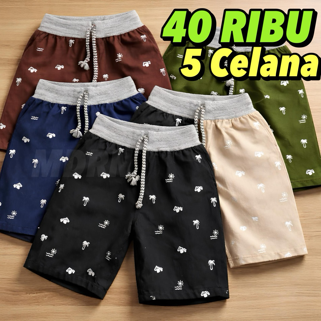 [COD] 50RIBU Dapat 5 PCS Celana Chinos Pendek Anak Motif Dengan Saku,Ringan Nyaman Usia 2-12 Tahun