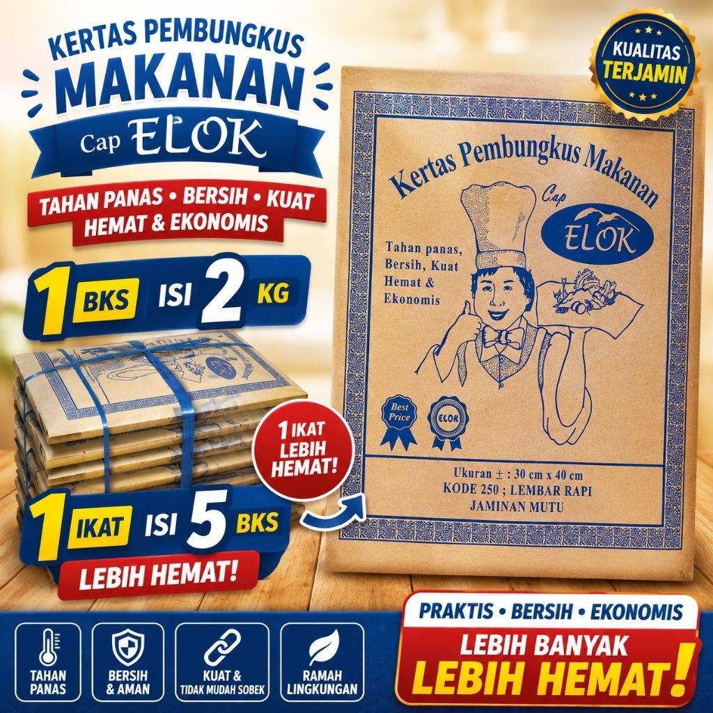 Kertas Nasi Elok Coklat Warteq Nasi Uduk Nasi Bungkus berat 2kg