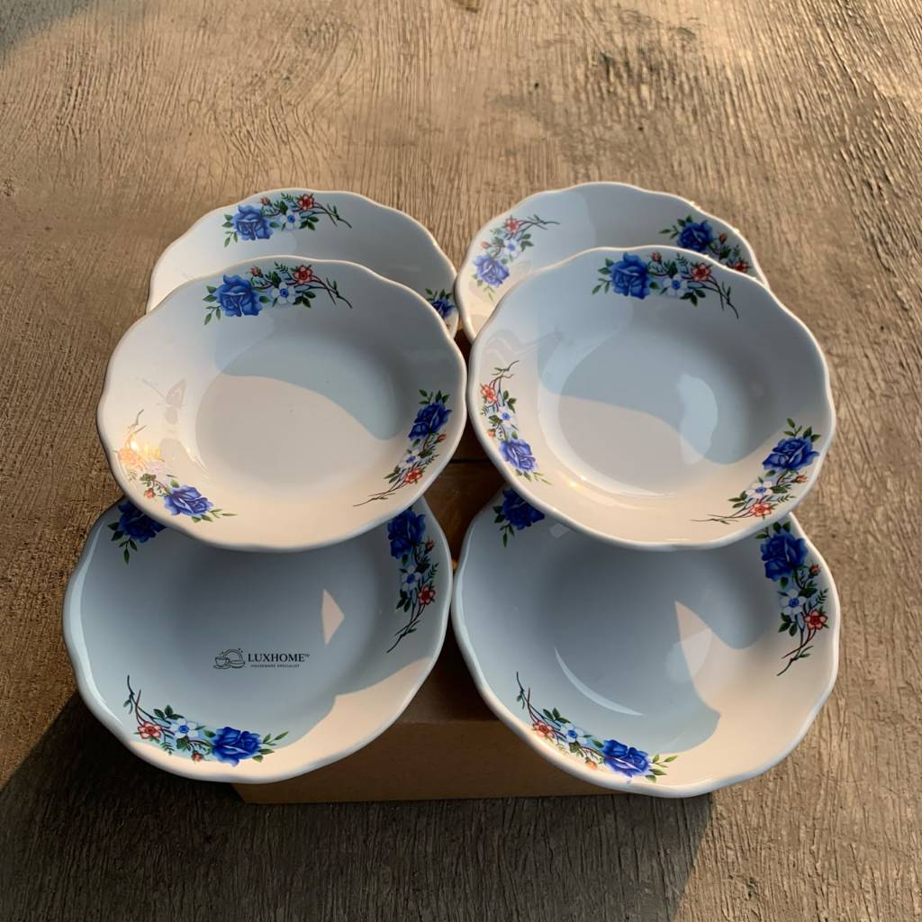 6 PCS Piring Keramik Motif Bunga Biru-Piring Keramik Premium- Piring Aestetik