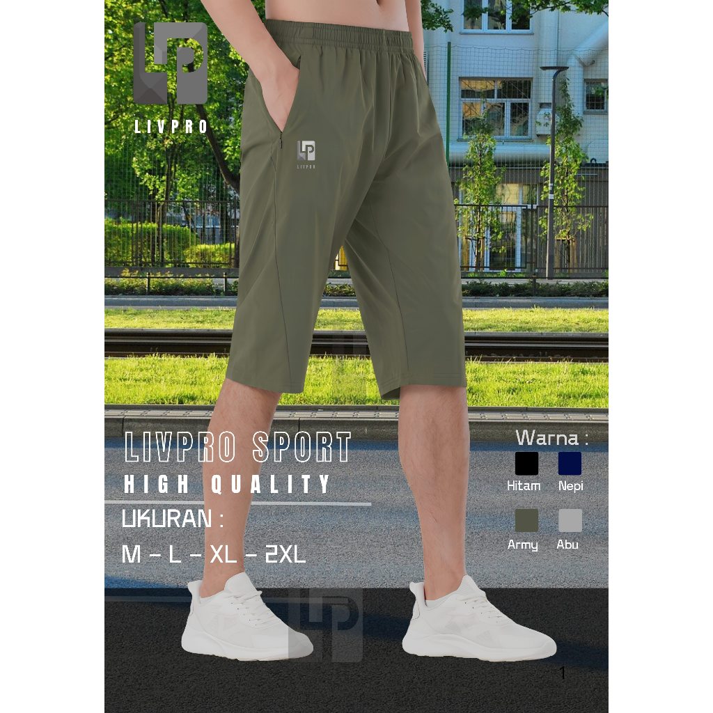 LIVPRO SPORT Training Celana Training 3/4 Sontog Olahraga Lari Gym Unisex Parasut Micro Stretch Trai