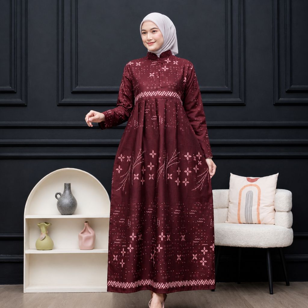 Dress Anjani Navy Brugudy Hijau Emerald Gamis Wanita Gamis Batik Gamis Kondangan Dress Menyusui