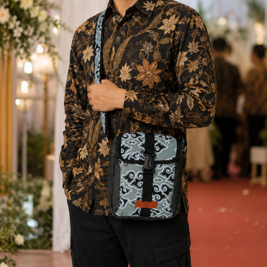Tas Selempang Pria Batik Kombinasi Jeans Simpel Elegan Premium Acara Formal Dan Kasual
