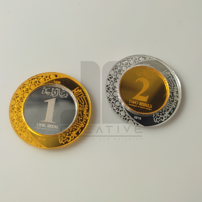 Replika Koin Riyal Raja Salman Hiasan Mahar Akrilik Gold Silver