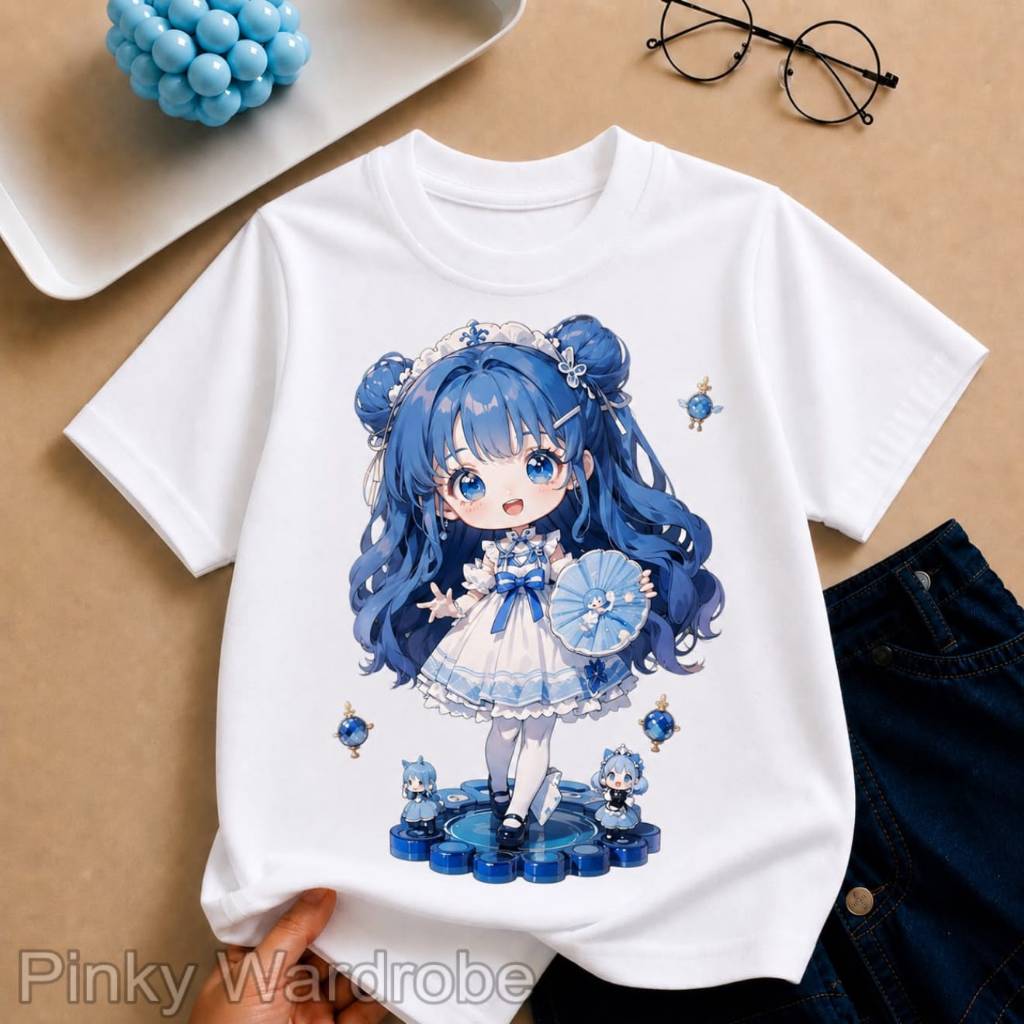 Kaos Anak Perempuan Anime Biru Baju Anak Perempuan Lucu