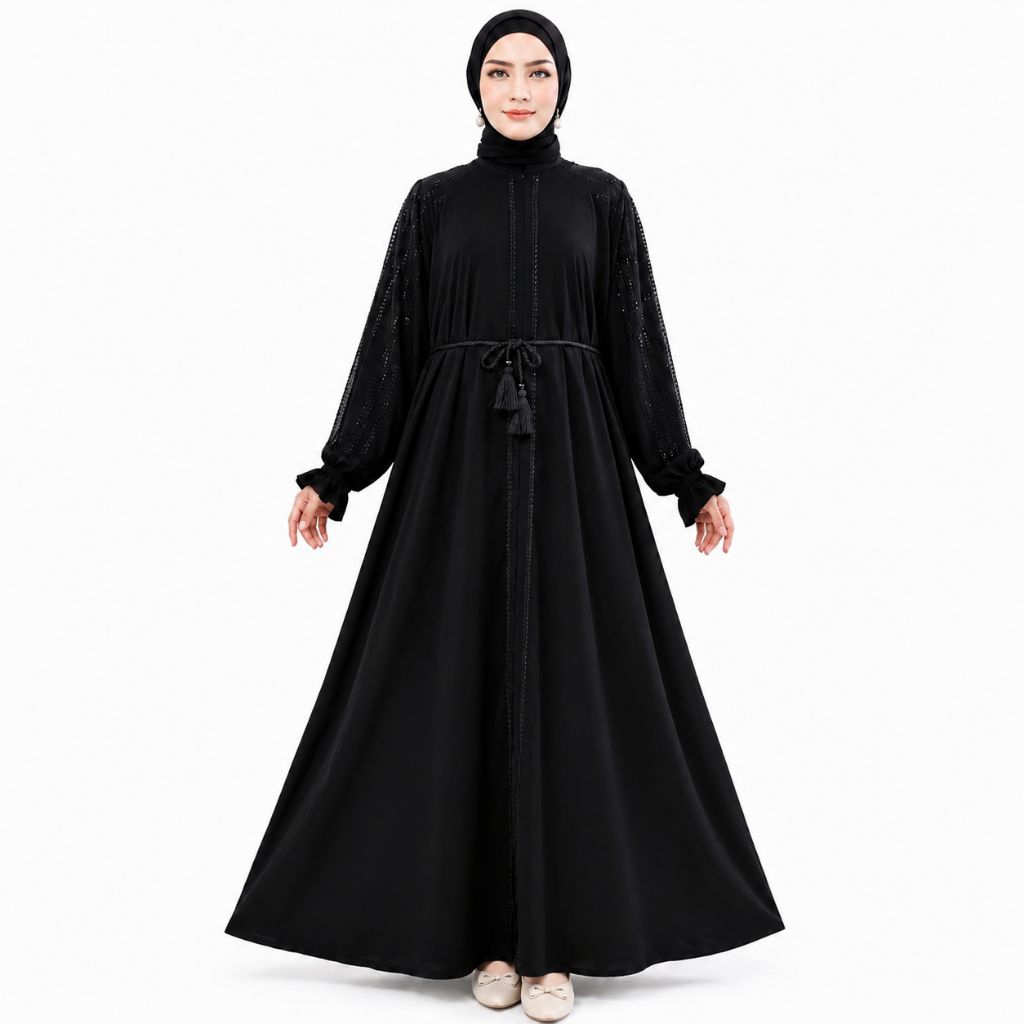 Gamis Abaya Hitam Elegan Premium Tsamira Dress Muslimah Syari Modern Jumbo Jetblack Tsamira Premium 