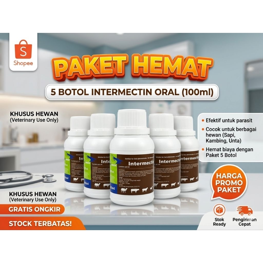 BUNDLE 5BOTOL INTERMECTIN ORAL 100ML/Anti parasit dan KUTU