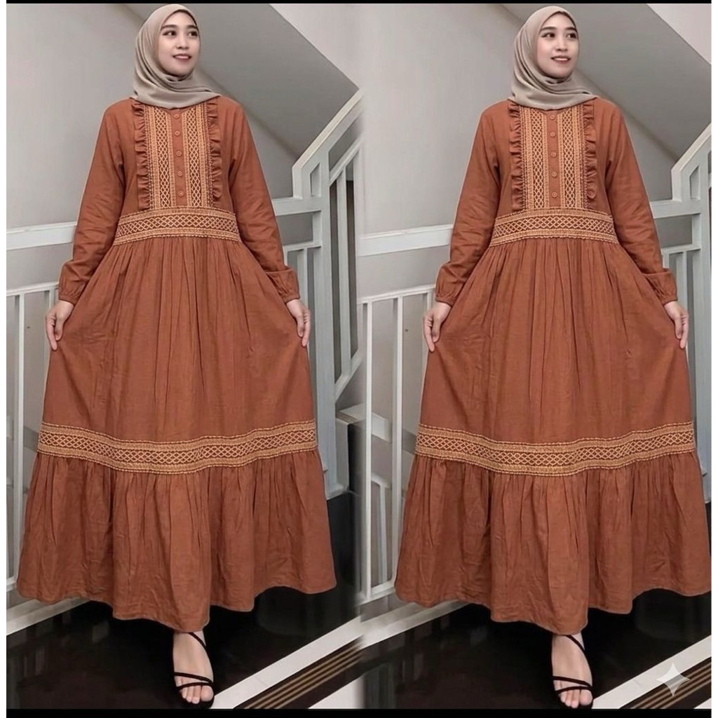 midi dress salvina cringkel dada renda terbaru