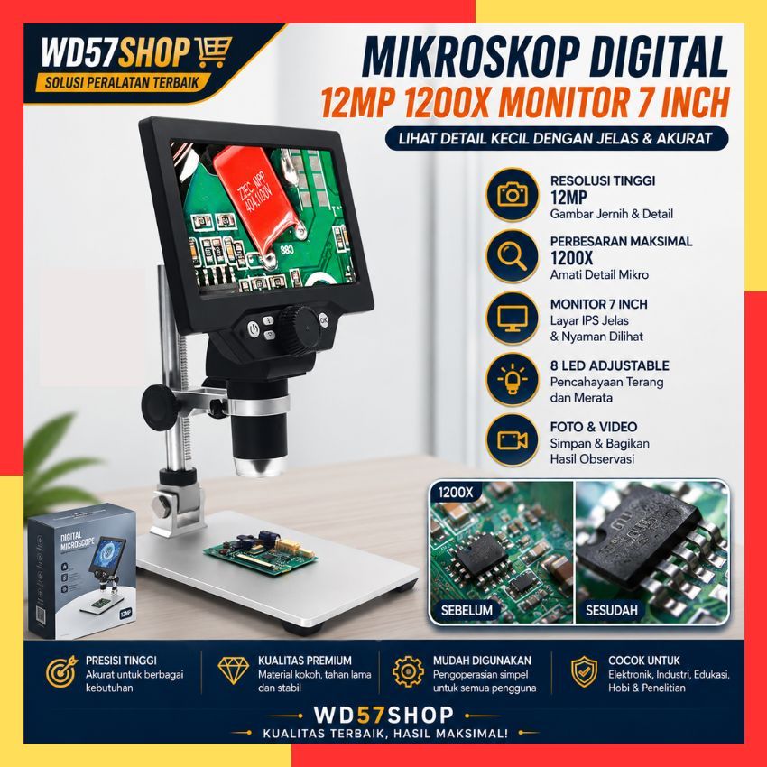 Alat Mikroskop Lab Kaca Pembesar Obyek Komponen Servis Elektronik Digital Microscope Lensa Kamera HD