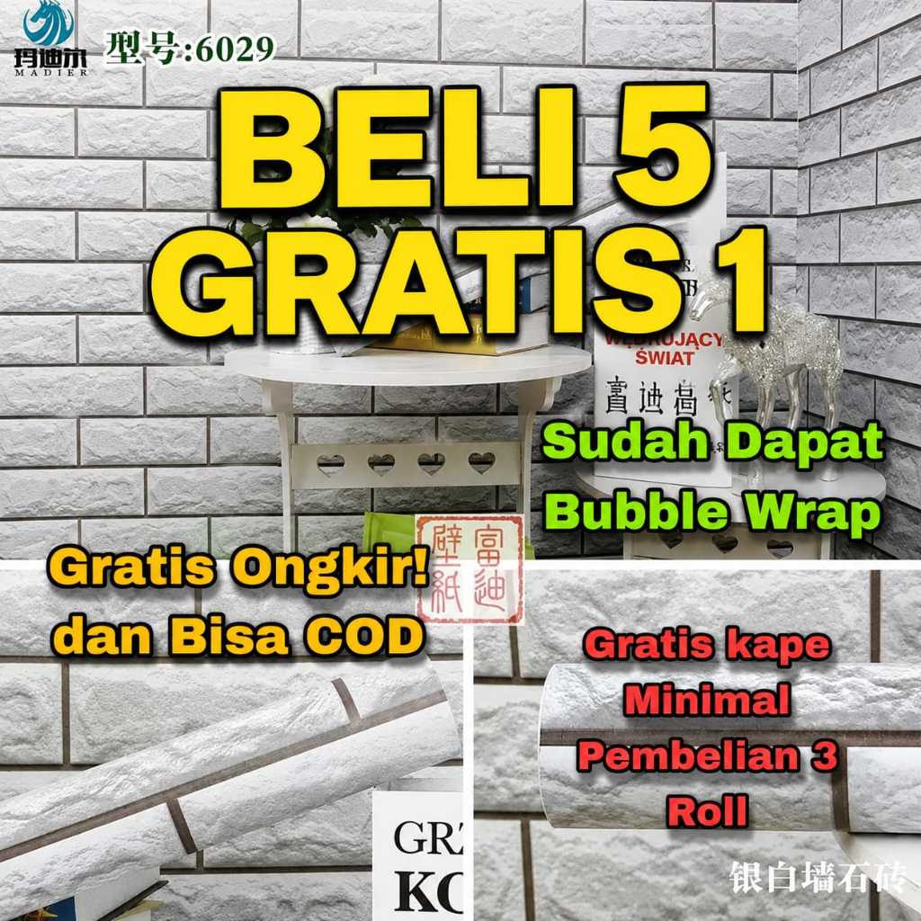 (PROMO COD) Wallpaper Dinding Motif Batu Bata Bahan PVC Premium / Stiker Dinding Kamar Tidur Promo M