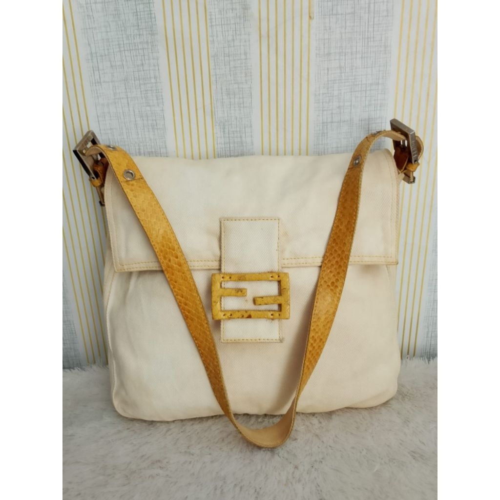 tas Fendi phyton denim baguette lengkap noser