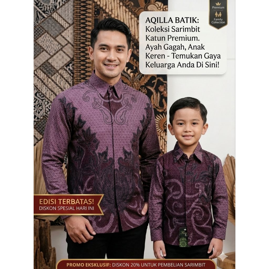 Kemeja Batik Magenta Pria Couple Lengan Panjang Lapis Furing Hero Anak Tanpa Furing Bahan Katun Pris