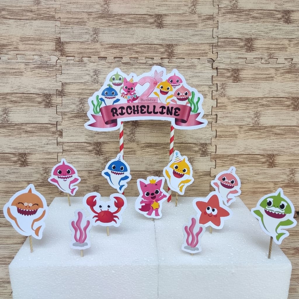 TOPPER CAKE TEMA BABY SHARK-  HIASAN CUPCAKE - TOPPER CUSTOM