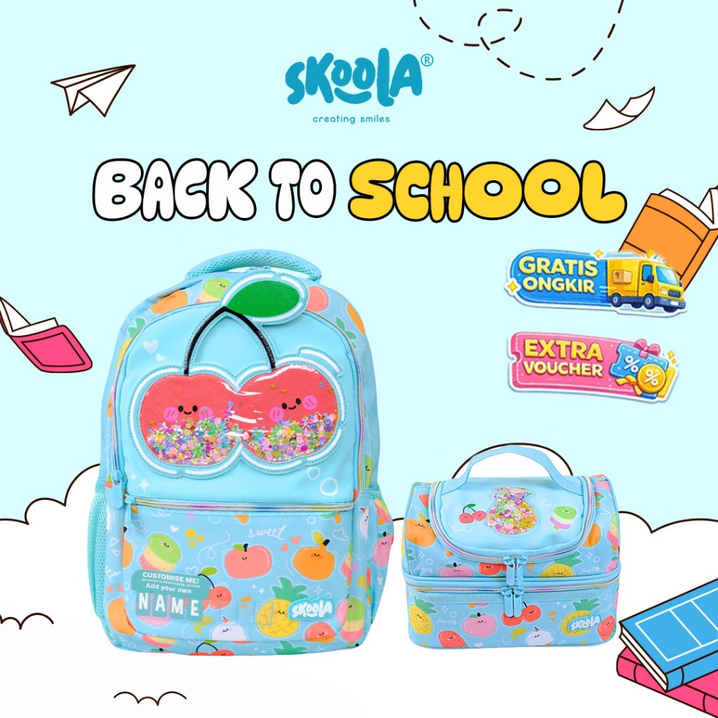 Skoola Tas Sekolah Anak SD Dan Tas Bekal Perempuan Laki Laki 3D Custome Name Set - Finzou Ranzou Bun