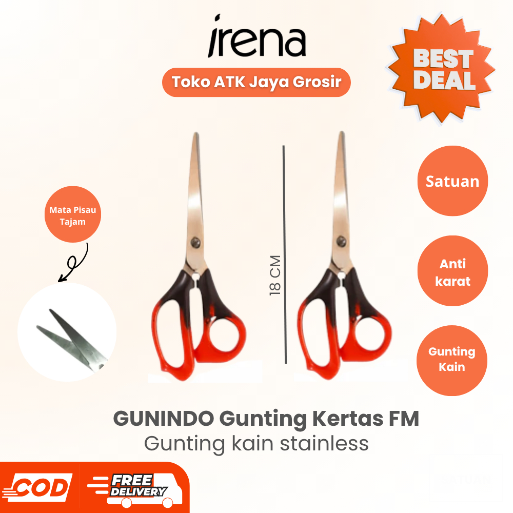 GUNINDO Gunting Kertas FM / Gunting Kain Stainless Steel - Satuan