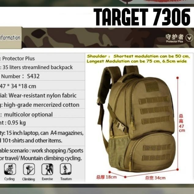 Tas Ransel Tactical 7306 Import Silver Knight Original - Woodland