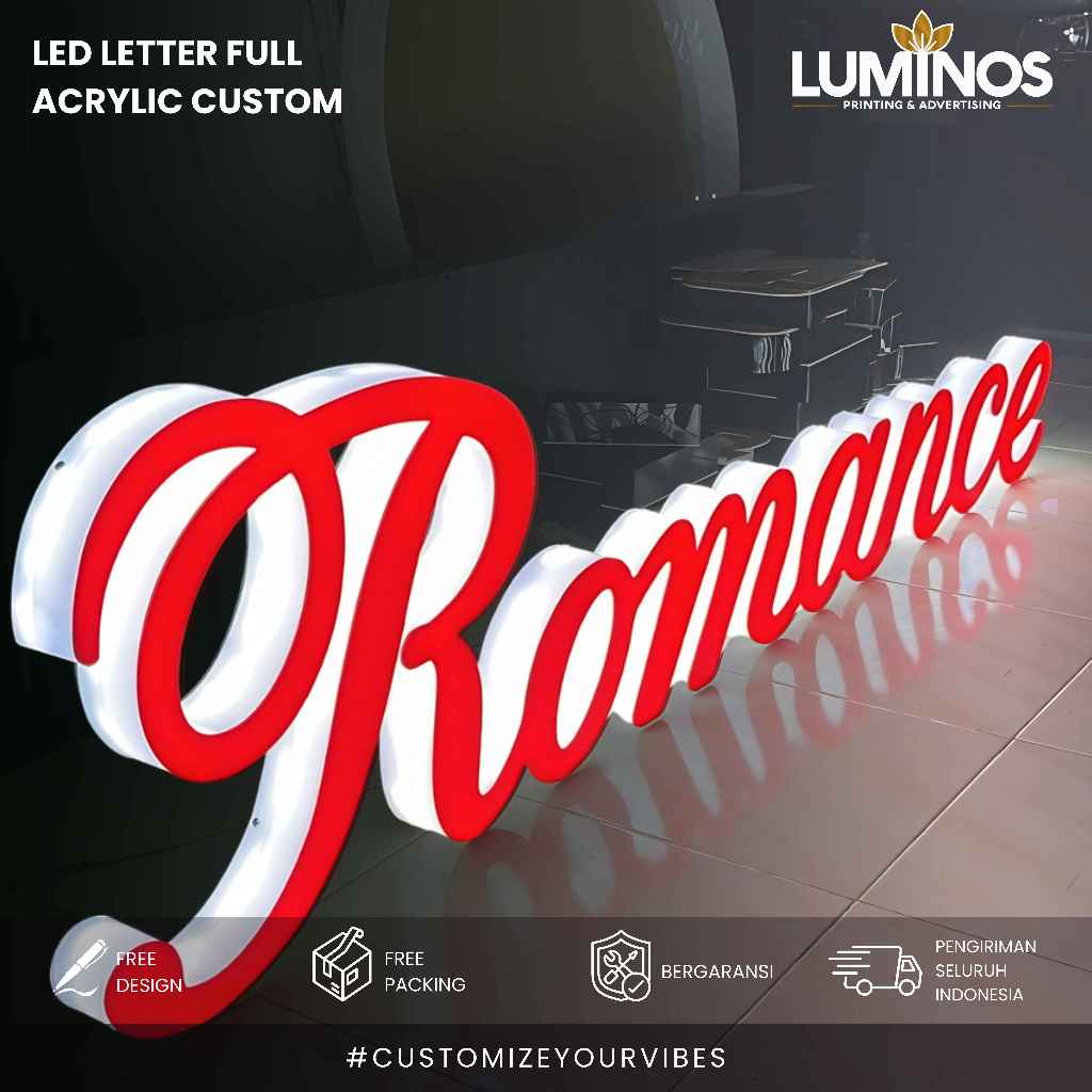 Huruf Timbul Akrilik Led Menyala Plang Nama Usaha Toko Indoor / Outdoor