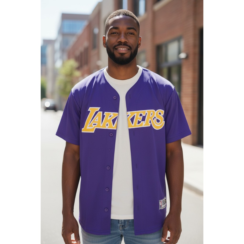 JERSEY BASKET BERLENGAN SLEEVE JERSEY STARTER MLB LAKERS UNGU