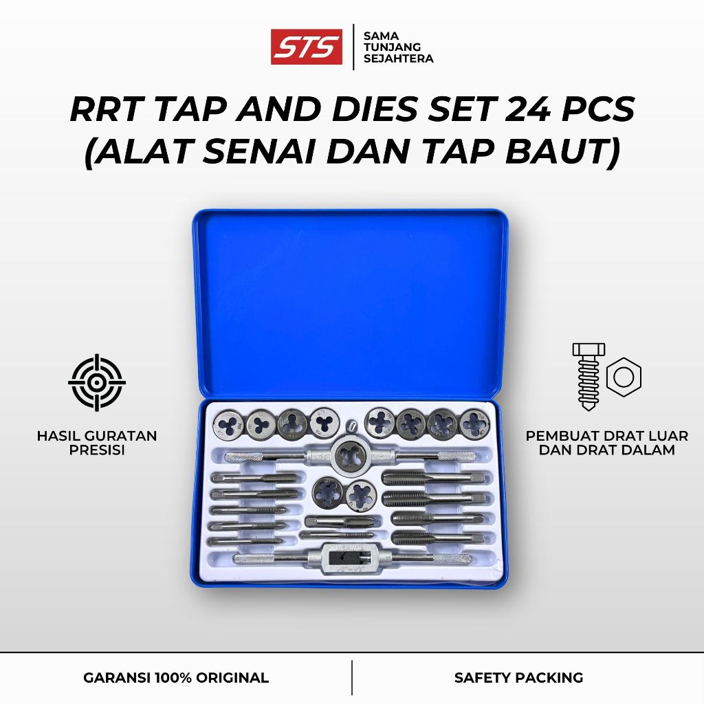 Tap and Dies Set RRT 24 Pcs (Box Besi) - Alat Senai Tap Baut Drat - Kunci Tap Senai Set Pembuat Ulir