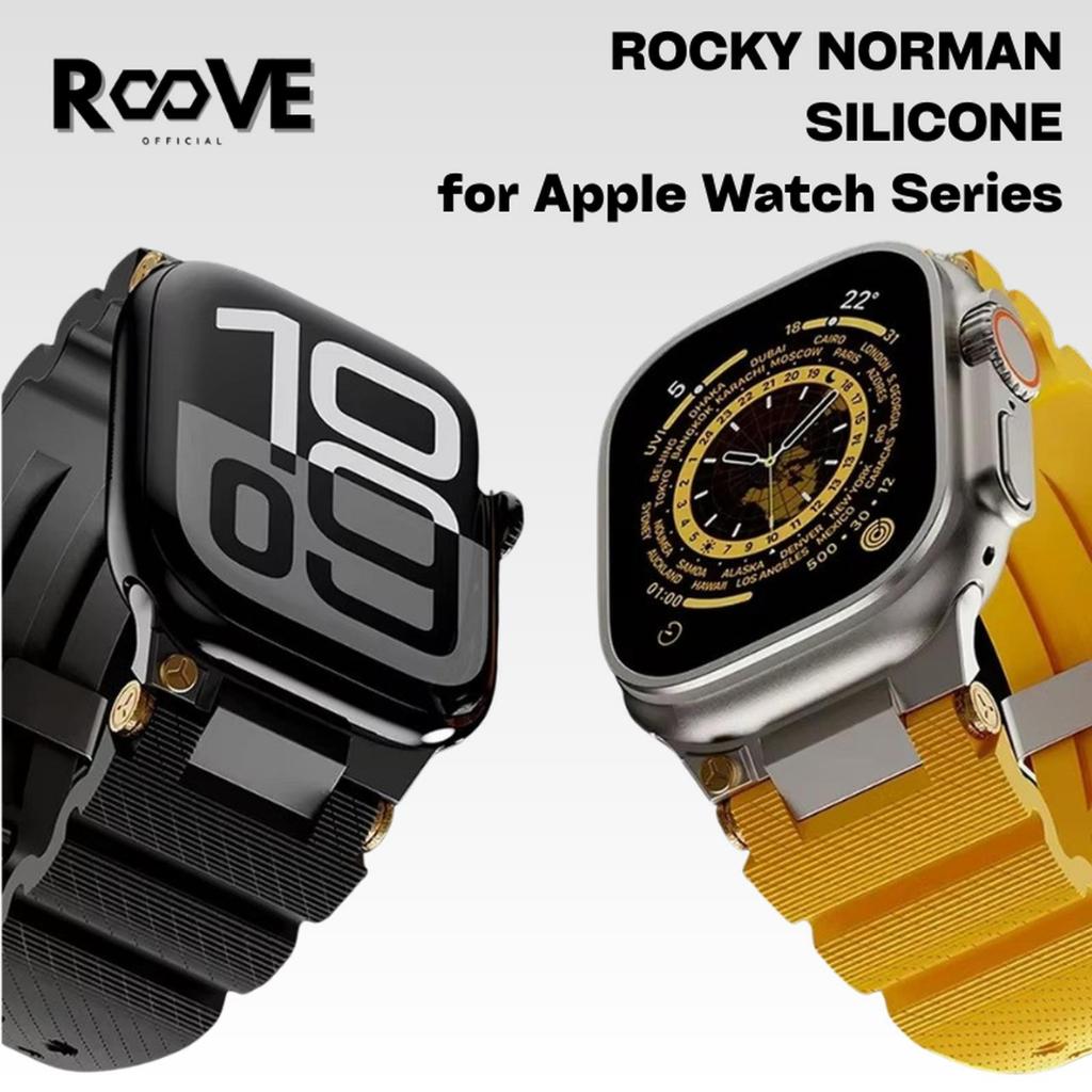 Roove Strap cocok untuk Apple Watch Rocky Norman Ultra Silicone Rubber Buckle Metal Stainless Steel 