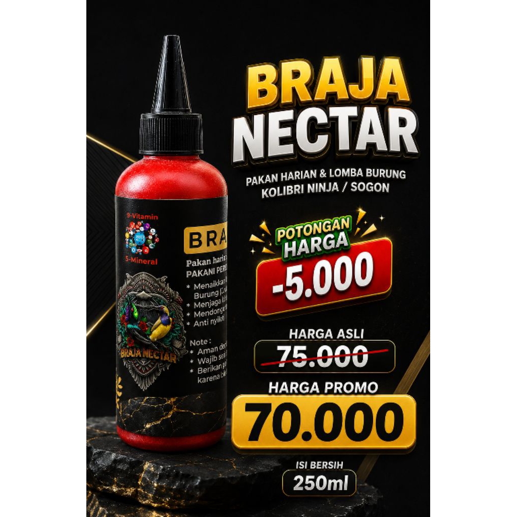 BRAJA NECTAR 250ML Pakan harian dan lomba burung Kolibri Ninja/Sogon.