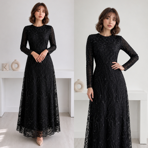 KEKINIAN - GAMIS MIRA TILE BRUKAT MUTIARA / GAMIS PESTA FASHION TERBARU / GAMIS MAXI TILE MUTIARA BU