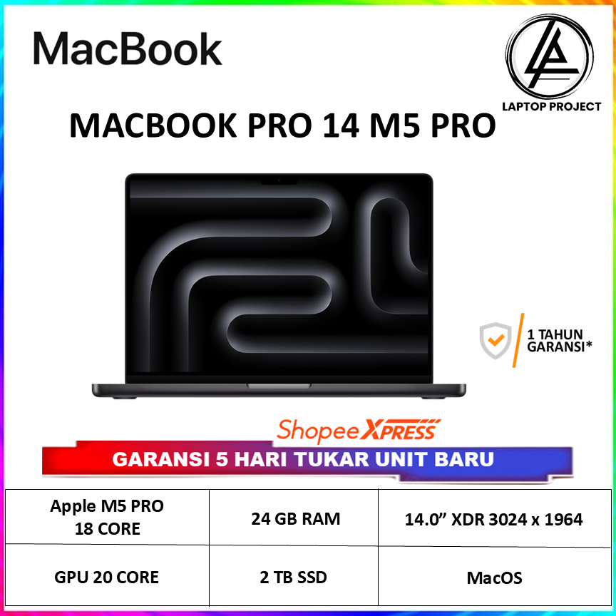 MacBook Pro 14 M5 PRO Chip 2026 24GB 2TB - 1TB Garansi Resmi