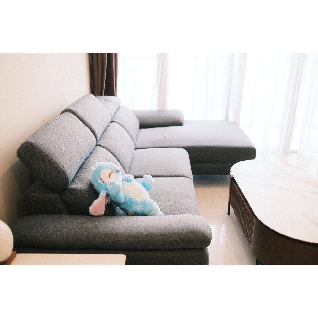 [CELLINI] Sofa Modular Kain Bentuk L  Sandaran Kepala Dapat Diatur (MARVIN) - Furniture Mewah Bekas