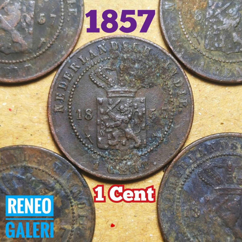 1 Cent 1857 asli Nederlandsch indie Korosi tahun tua uang koin kuno duit logam lama sen buntu jaman 