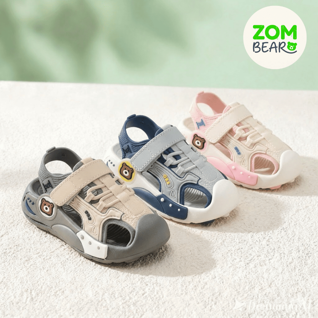 ZOMBEAR Sandal Gunung Anak Laki & Perempuan Pelindung Kaki Strap Velcro Slip-On Warna Biru Abu Pink