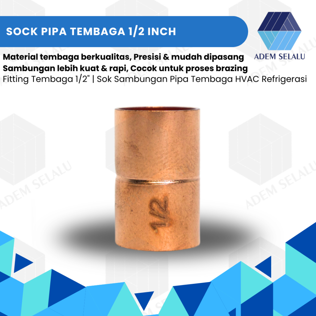 Sock Pipa Tembaga 1/2 Inch | Fitting Tembaga 1/2" | Sok Sambungan Pipa Tembaga HVAC Refrigerasi