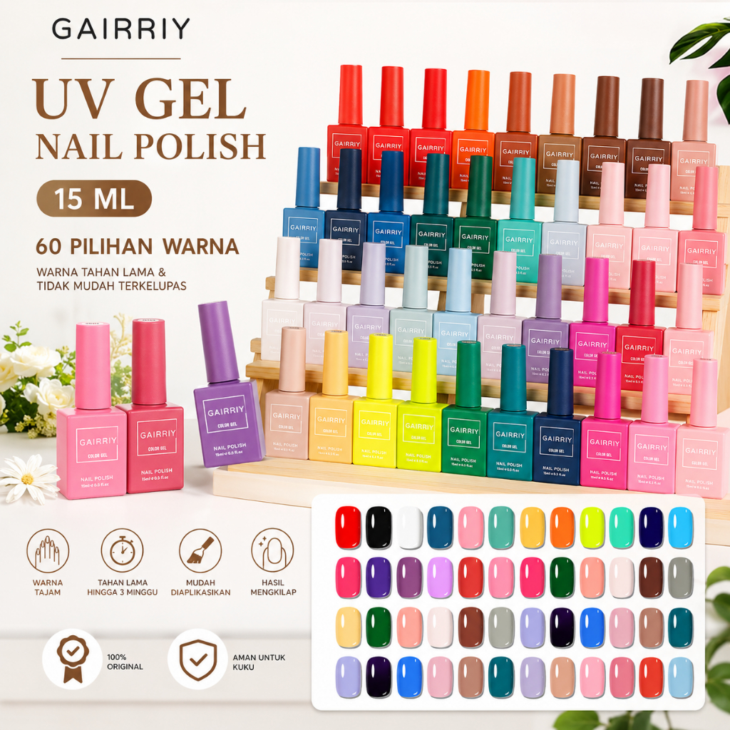 Glowphoria - [SATUAN] Kutek UV Gel GAIRRIY 15ml - Cat Kuku Gel Polish Pilihan Warna 01-60