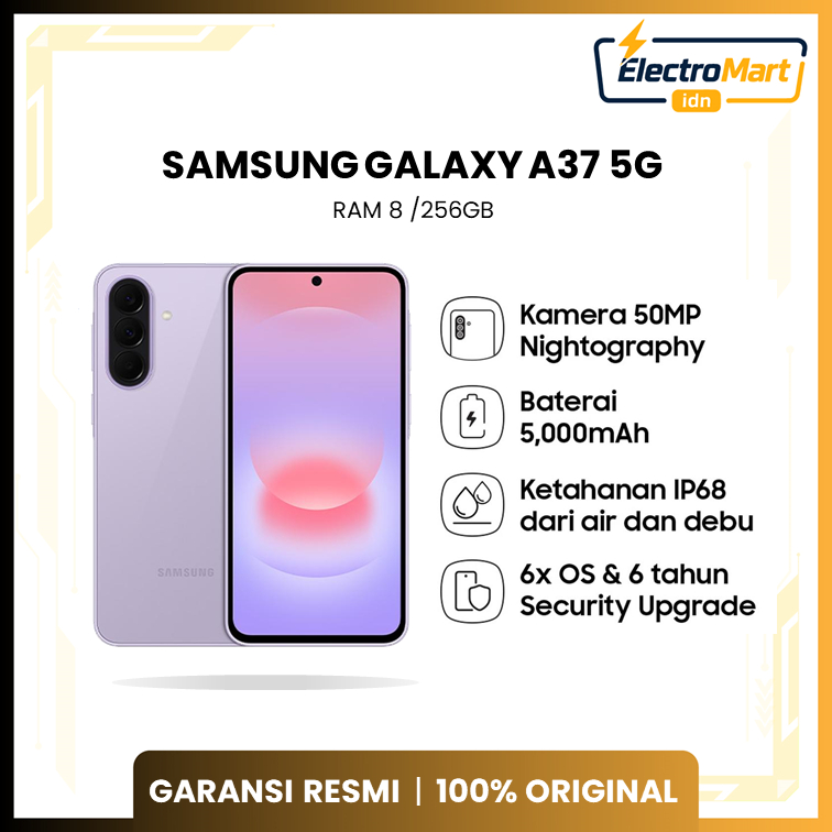 SAMSUNG GALAXY A37 5G RAM 8/256GB | Hp AI | IP68 | 5000 mAh GARANSI RESMI