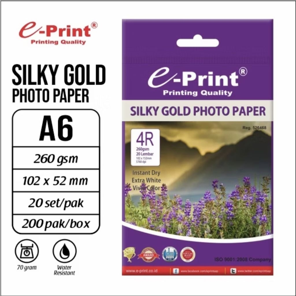 E-Print Kertas Photo Silky Paper gold 4R 260 gsm / Kertas Photo Silky Paper 4R