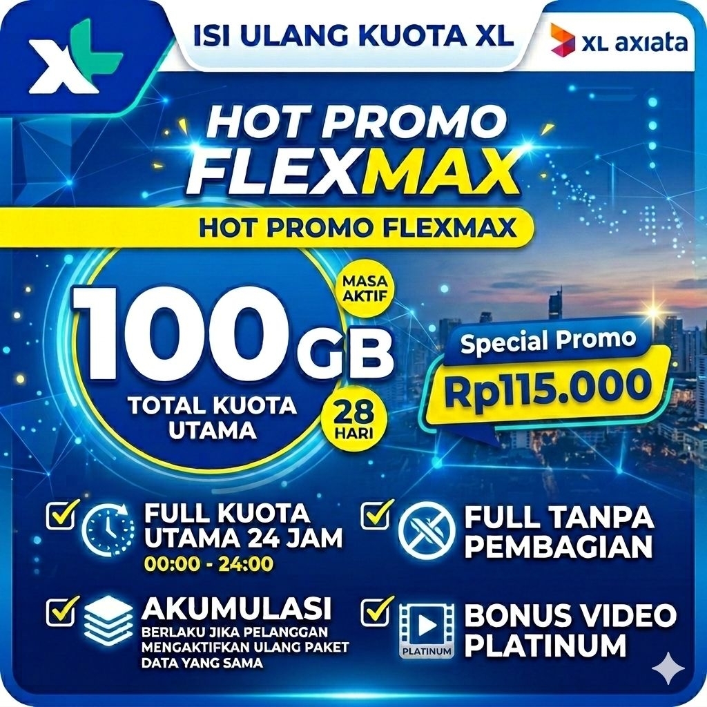 PROMO ISI ULANG KUOTA XL FLEXMAX 100 GB 28 HARI