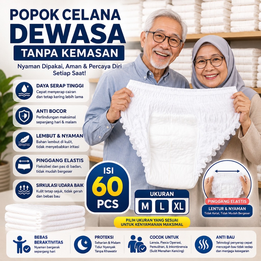Popok Dewasa Tipe Celana|Isi 60 Pcs|Murah Berkualitas|Daya Serap Tinggi|Anti Bocor|Diapers Adult|Dia